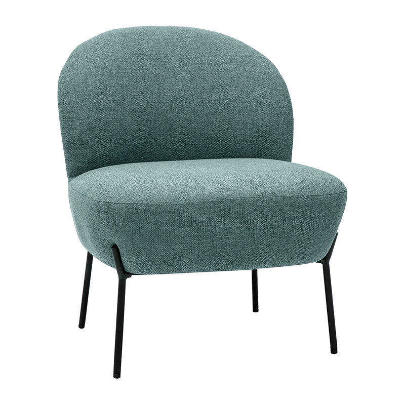 Fauteuil en tissu vert de gris et métal noir beley