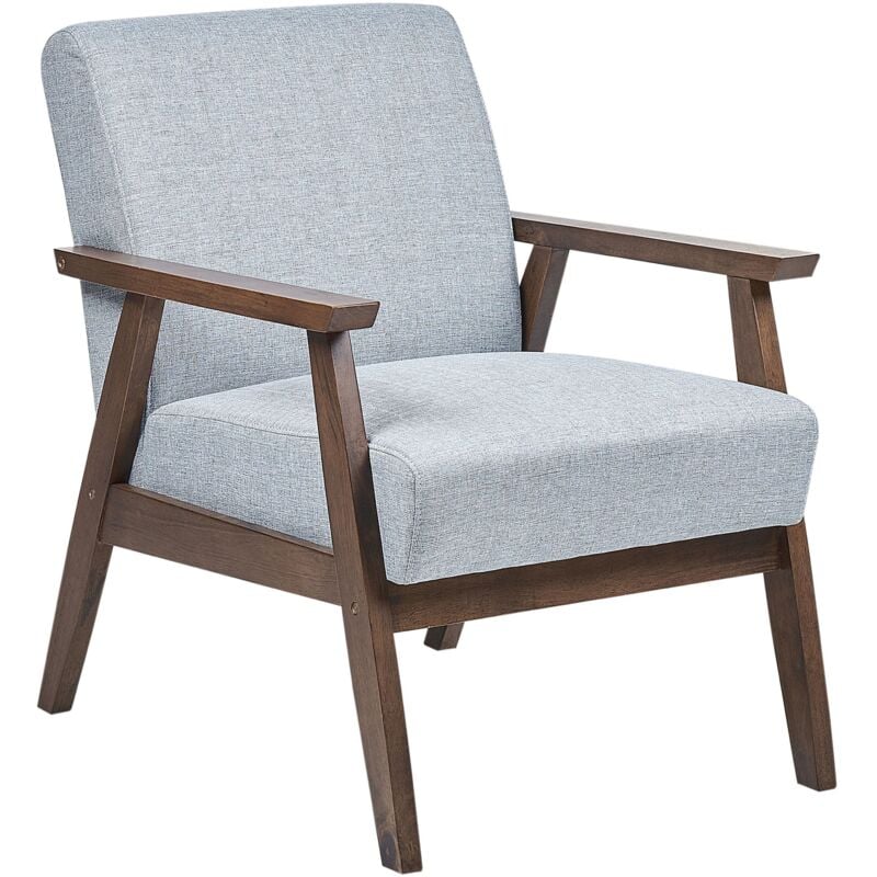 Fauteuil en Tissu Gris Clair et Bois d'Hévéa Sombre Accoudoirs en Bois Droit Asnes