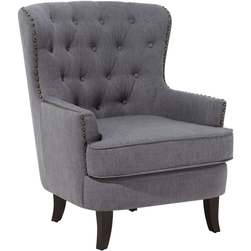 Beliani - Fauteuil Chesterfield En Tissu Gris Foncé Haut Dossier à Clous Pieds Courbes Viborg