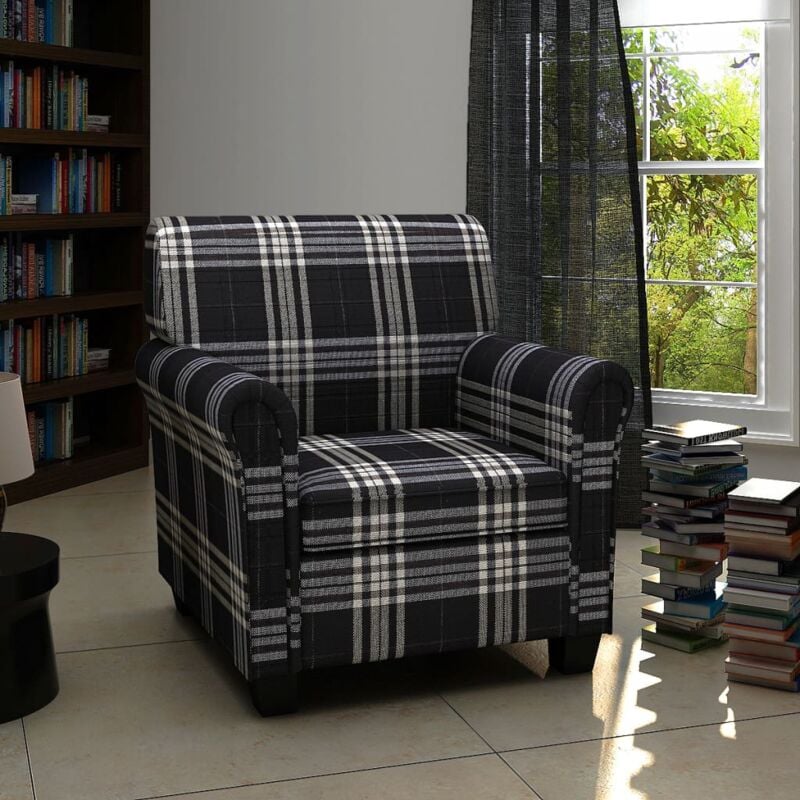 Fauteuil avec coussin Noir Tissu Vidaxl
