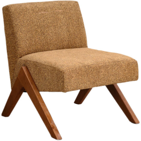 Fauteuil en tissu pieds bois - Marron chiné - Vinto
