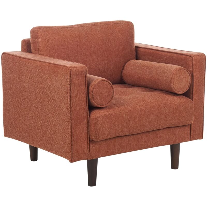 Beliani - Fauteuil en Tissu Polyester Marron Doré Bois d'Eucalyptus d'Hévéa et Contreplaqué Rembourré Nurmo