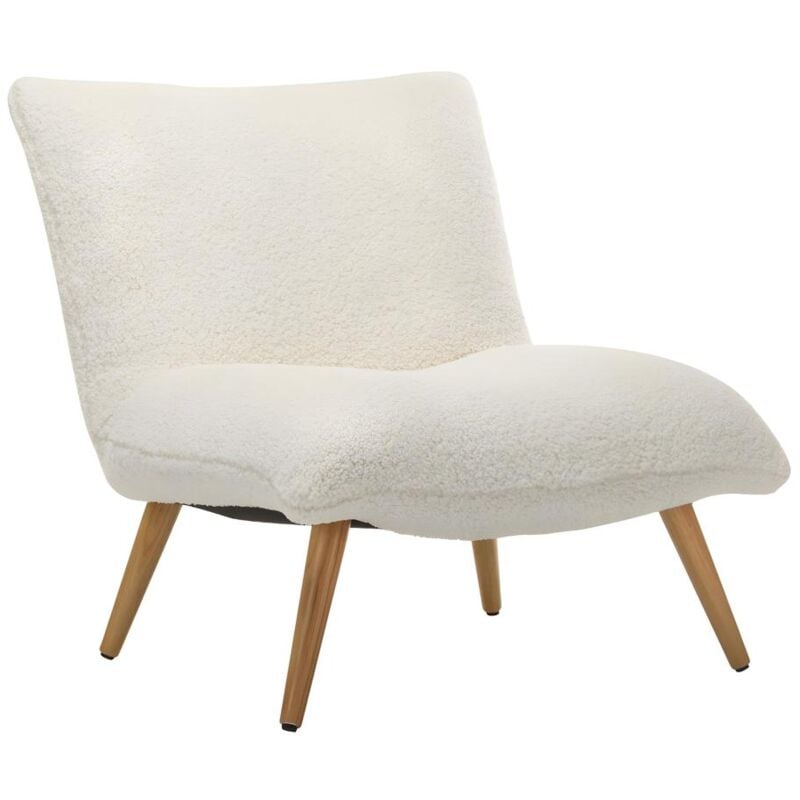 Vente-unique - Fauteuil en tissu bouclette effet peau de mouton pepita - Blanc
