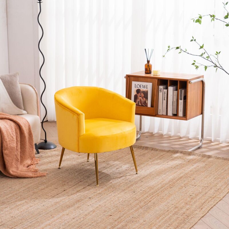 Okwish - Fauteuil en tissu velours ergonomique, chaise d'appoint pour salon, chambre à coucher, maison avec pieds dorés et pieds réglables pour