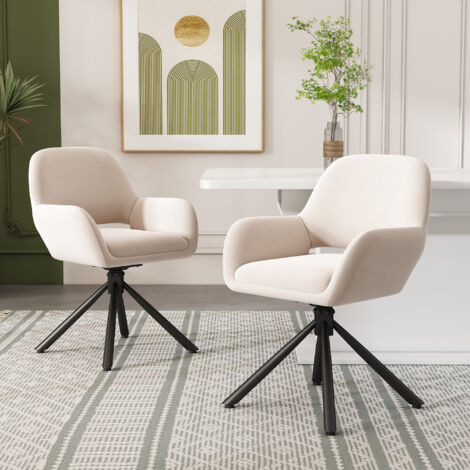 Fauteuil en velours (2 pièces), chaise de bureau, fauteuil de maquillage, style simple, beige