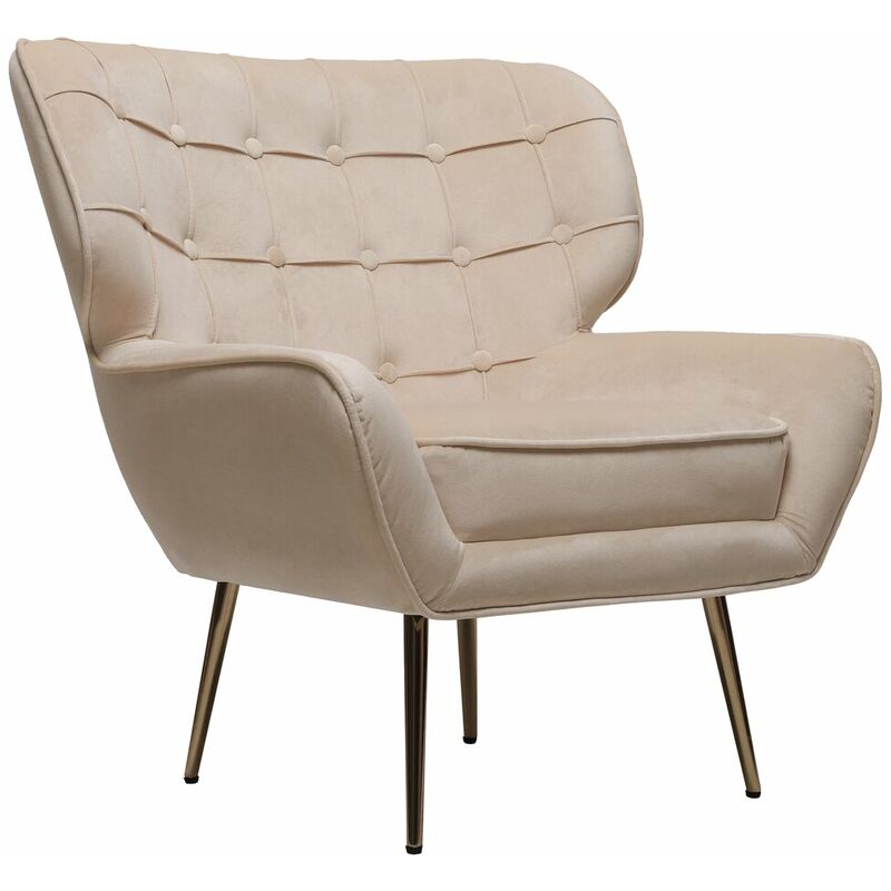 Habitat Et Jardin - Fauteuil en velours 'Austin' - 79 x 71 x 79.5 cm - Beige