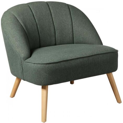 Fauteuil en velours avec des pieds en bois, coloris vert cèdre - Longueur 78 x Profondeur 72 x Hauteur 71 cm