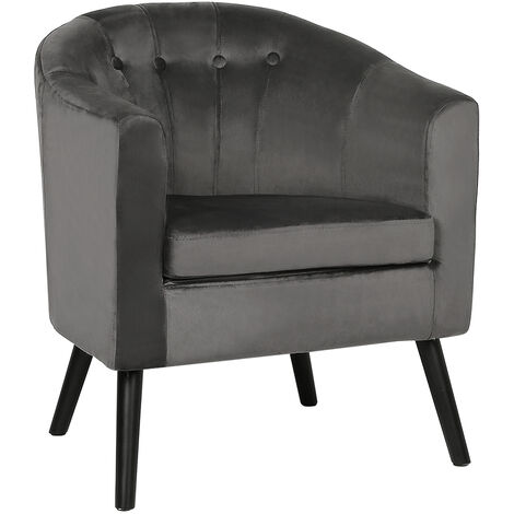 Fauteuil en Velours avec Pieds en Bois Gris