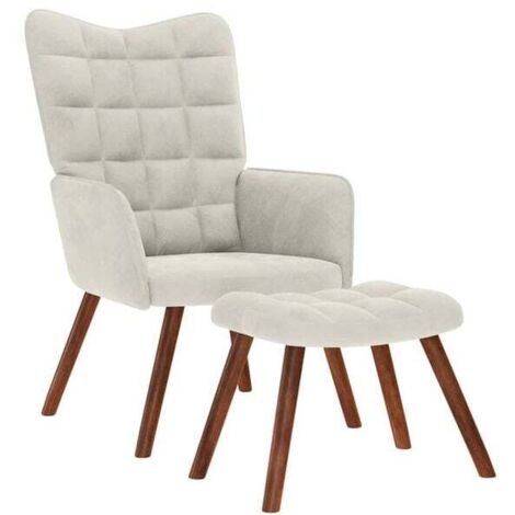 Fauteuil en velours beige avec repose-pieds