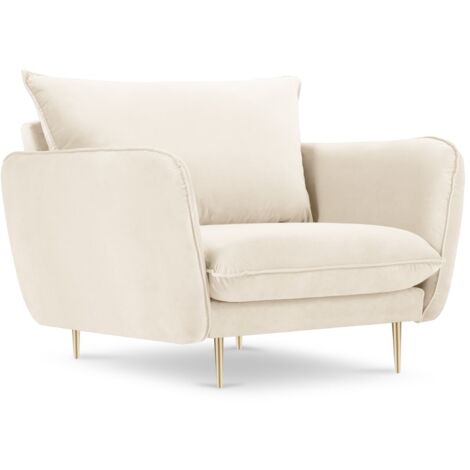 Fauteuil en velours beige clair