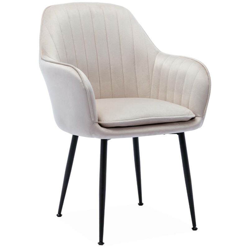 Fauteuil en velours blanc cassé et pieds en métal noir mat. Shella l 58 x p 58 x h 85