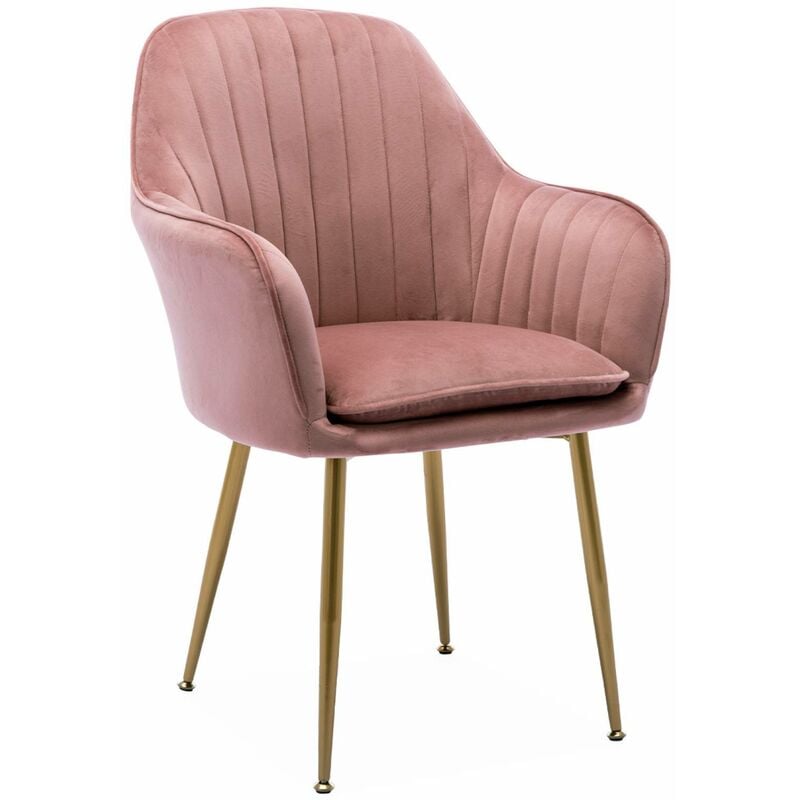 Fauteuil en velours vieux rose et pieds en métal doré. Shella l 58 x p 58 x h 85
