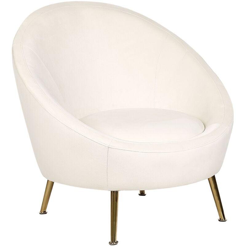 Beliani - Fauteuil en Velours Blanc et Métal Forme Ronde Rembourré en Mousse Style Elégant Langa