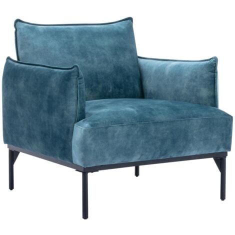 Fauteuil en velours bleu canard JOEL