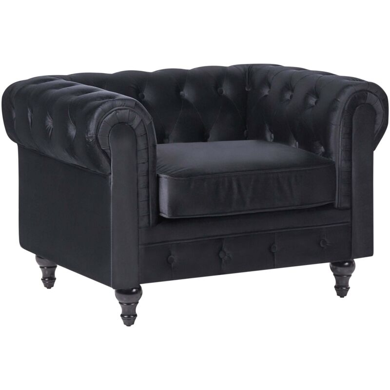 Beliani - Fauteuil en Velours Noir Dossier à Points Diamant Style Classique Chesterfield