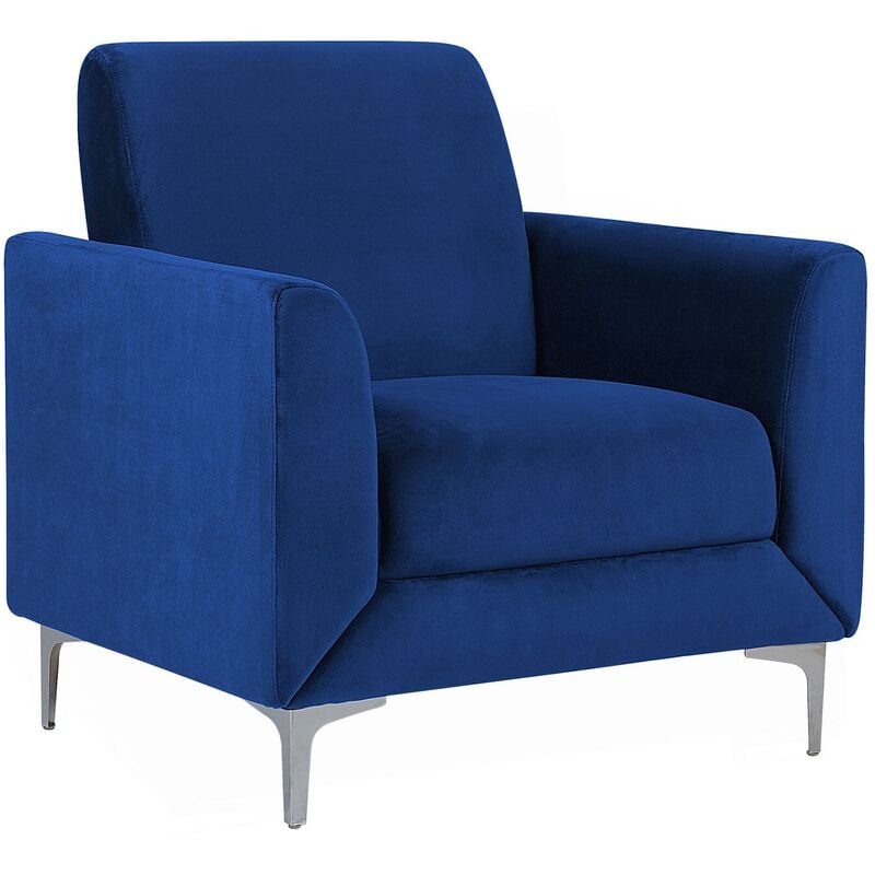 Fauteuil Tapissé en Velours Bleu Foncé de Qualité avec Pieds en Métal et Rembourrage Épais pour Salon au Design Glamour et Moderne Beliani