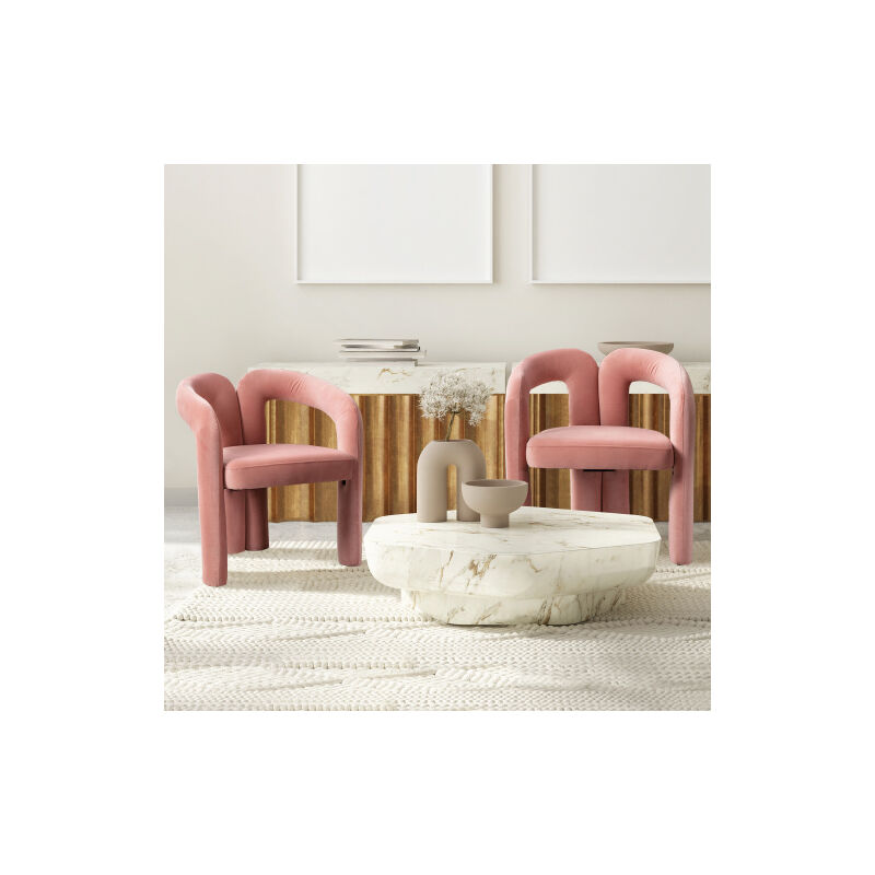 Modfu - Lot de 2 fauteuil en velours, chaise baquet rembourré, pour salon, chambre, cuisine, rose