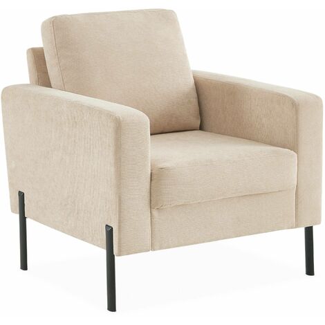 Fauteuil en velours côtelé beige - Bjorn - Canapé 1 place fixe droit pieds métal
