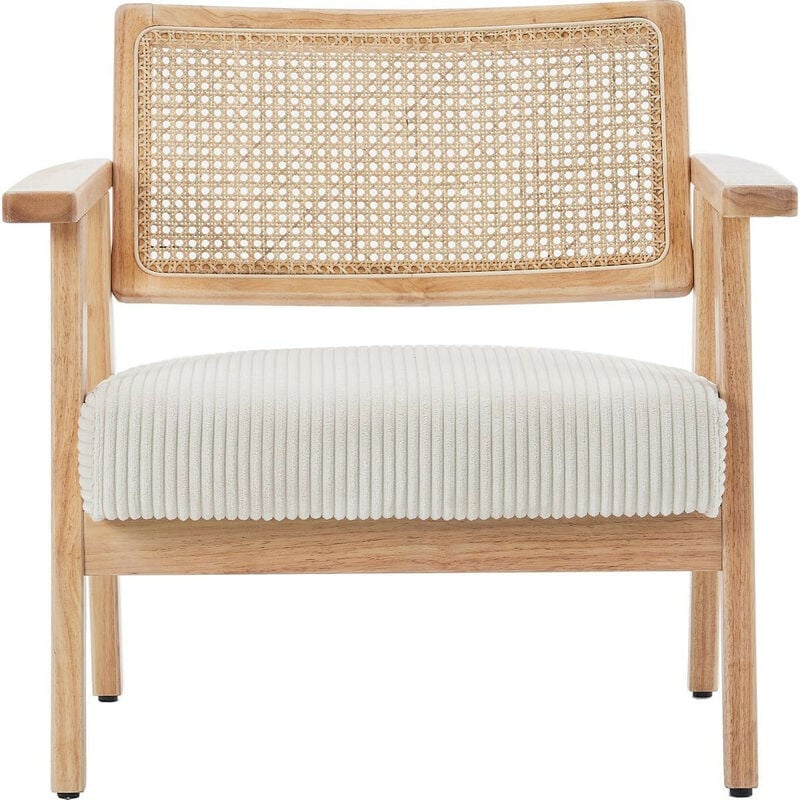 Homifab - Fauteuil en velours côtelé beige et cannage naturel - Tim