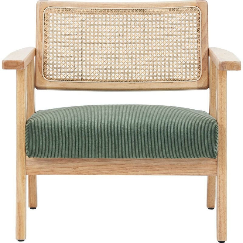 Fauteuil en velours côtelé vert et cannage naturel - Tim