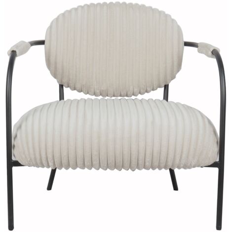 Fauteuil en velours côtelé beige et piètement noir - Léon