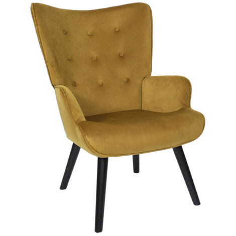 Fauteuil en Velours Côtelé "Giulia" 96cm Jaune