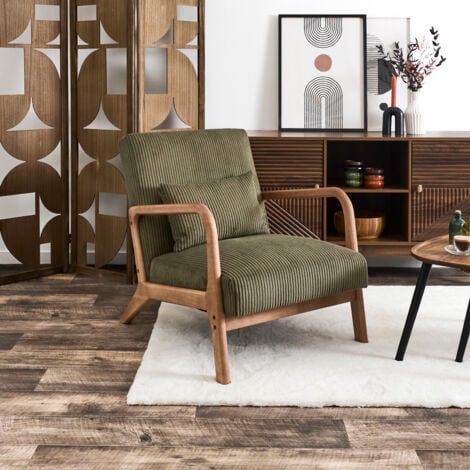 THE HOME DECO FACTORY Fauteuil en velours côtelé Scott