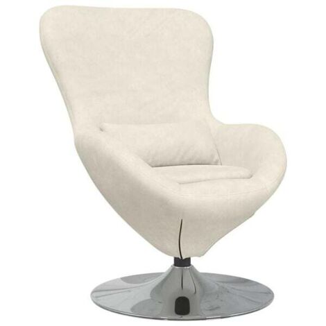Fauteuil en velours couleur crème en forme d'œuf