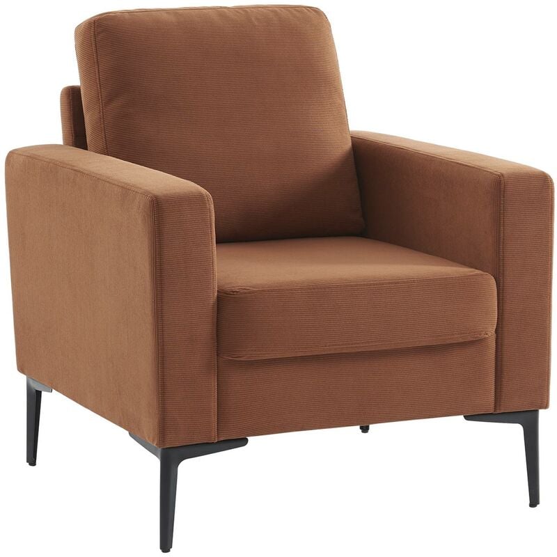 Sweeek - Fauteuil en velours côtelé terracotta - Bjorn - Canapé 1 place fixe droit pieds métal