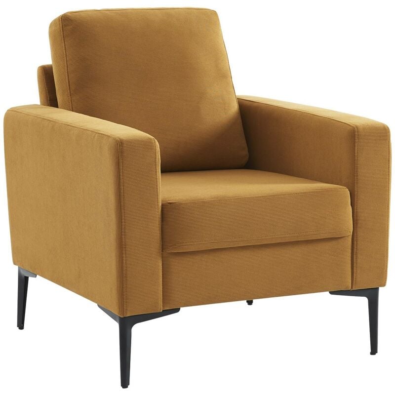 Fauteuil en velours côtelé ocre - Bjorn - Canapé 1 place fixe droit pieds métal