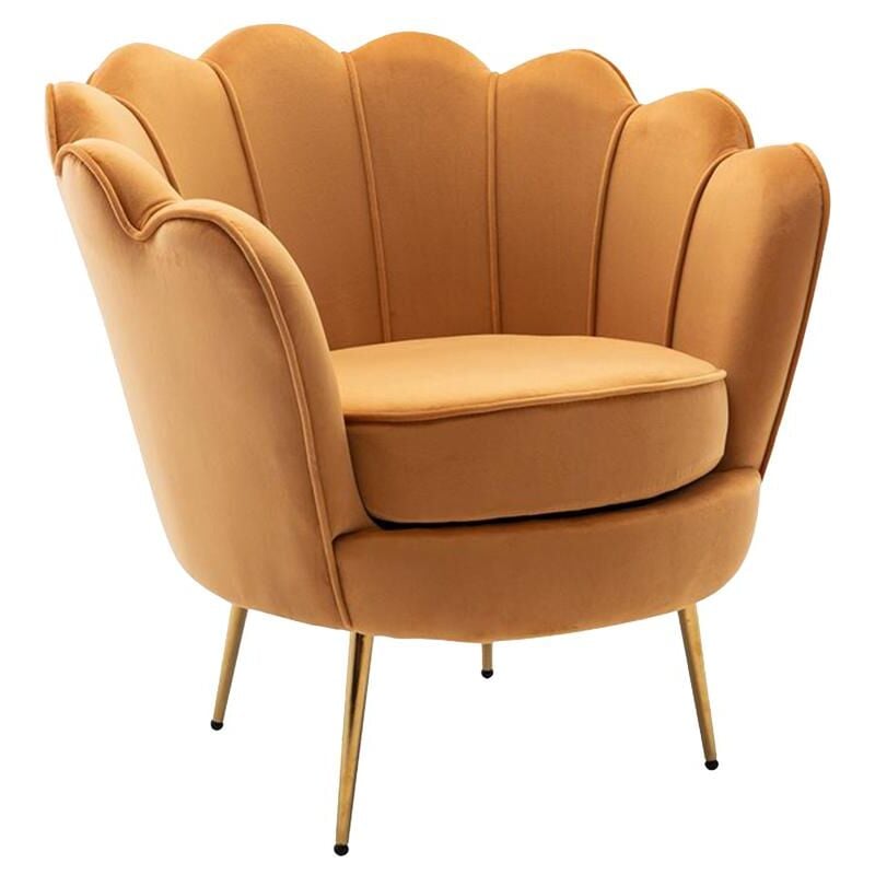 Fauteuil coquillage en velours jaune moutarde dandelion de Pascal Morabito