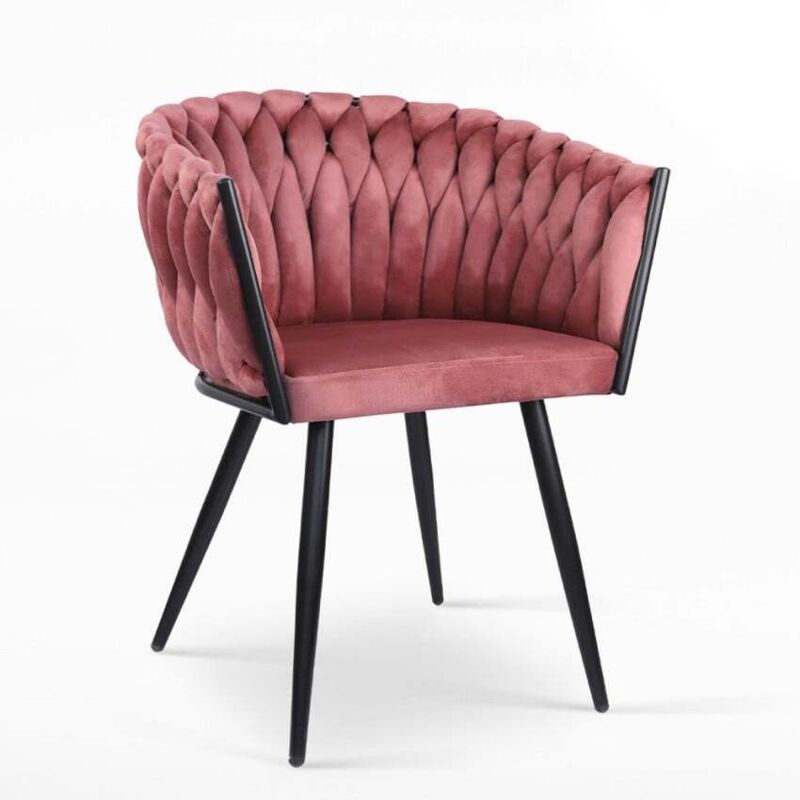 Ahd Amazing Home Design – Fauteuil relax en velours rose avec accoudoirs – Dossier enveloppant – Siège rembourré – Pieds en métal noir – Dimensions