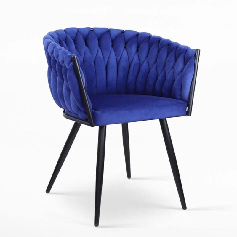 Ahd Amazing Home Design – Fauteuil relax en velours bleu avec accoudoirs – Dossier enveloppant – Structure métal – Dimensions 62x49,5x77cm – Charge