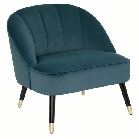 Fauteuil en velours et bois de pin coloris bleu canard - Longueur 78 x Profondeur 72 x Hauteur 71 cm