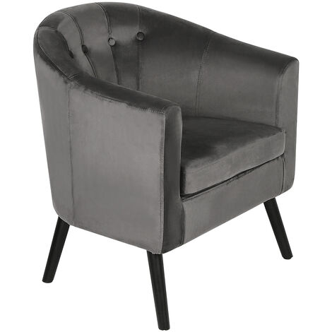 Fauteuil en Velours Gris avec Pieds en Bois 1 Place