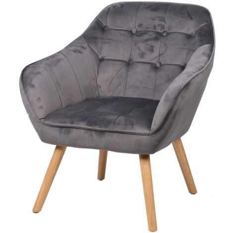 Fauteuil en velours gris avec pieds en bois – 74x70xH85 cm, hauteur d'assise 43 cm – Collection VELUREA