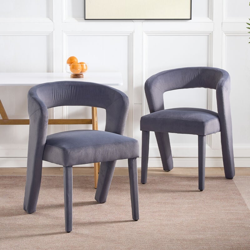 Lot de 2 fauteuils en velours gris, fauteuil rembourré capacité de charge 150 kg