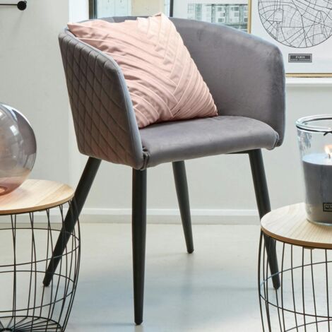 Fauteuil en velours gris foncé à damier