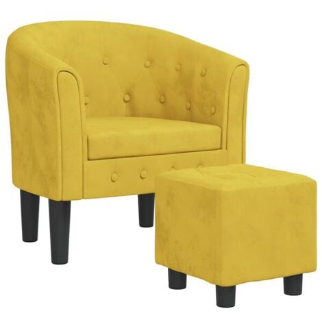 Fauteuil en velours jaune avec repose-pieds