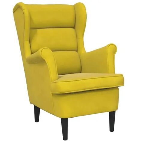 Fauteuil en velours jaune moutarde