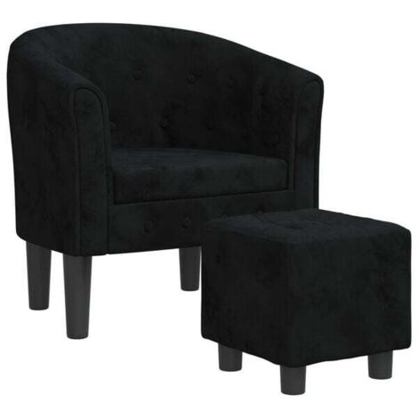 Fauteuil en velours noir avec repose-pieds