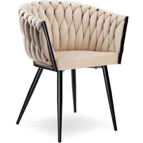 Fauteuil en velours noir beige tissé COFTON
