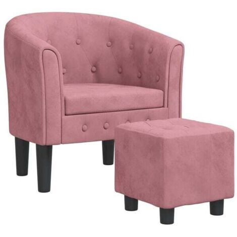 Fauteuil en velours rose avec repose-pieds