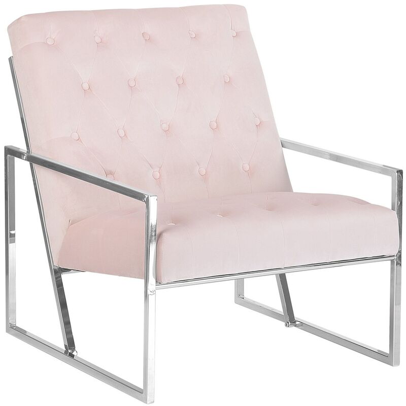 Fauteuil Ultra Moderne en Velours Rose et Chrome au Design Glamour Tendance et Confort Optimal pour Salon ou Chambre Beliani