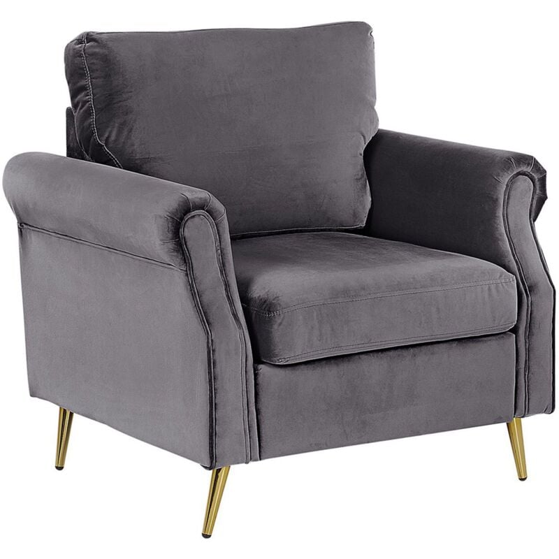 Fauteuil Rembourré en Velours Gris avec Pieds en Acier Doré Ajout Parfait à Chaque Chambre ou Salon Glamour Classique et Traditionnel Beliani