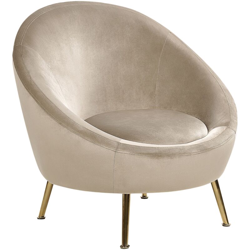 Beliani - Fauteuil en Velours Taupe et Métal Forme Ronde Rembourré en Mousse Style Elégant Langa