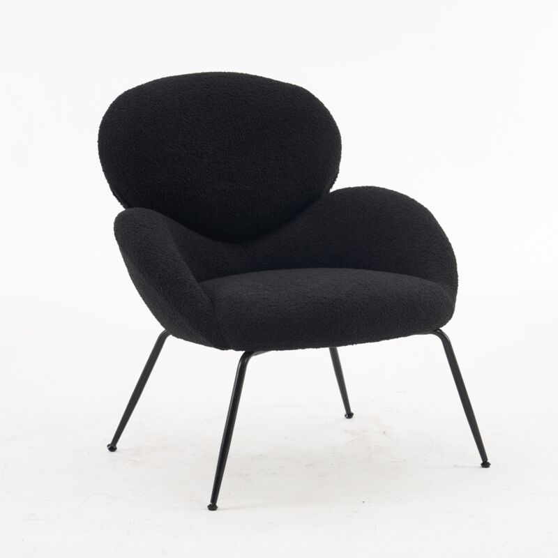 Fortuna Lai - Fauteuil en velours Teddy - accoudoir en tissu doux, chaise de loisir moderne, chaises de maquillage de la chambre à coucher - Noir