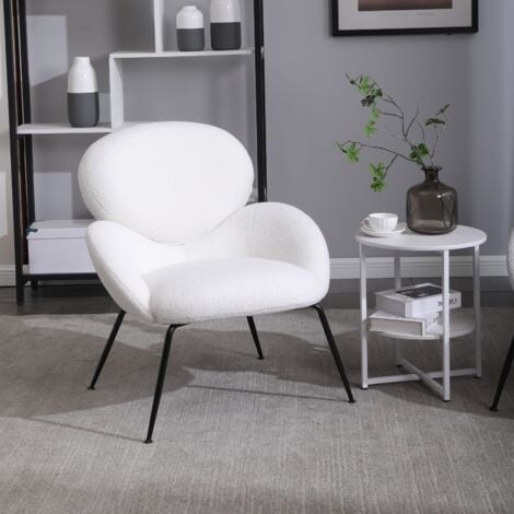 FORTUNA LAI Fauteuil en velours Teddy - accoudoir en tissu doux, chaise de loisir moderne, chaises de maquillage de la chambre à coucher - Blanc