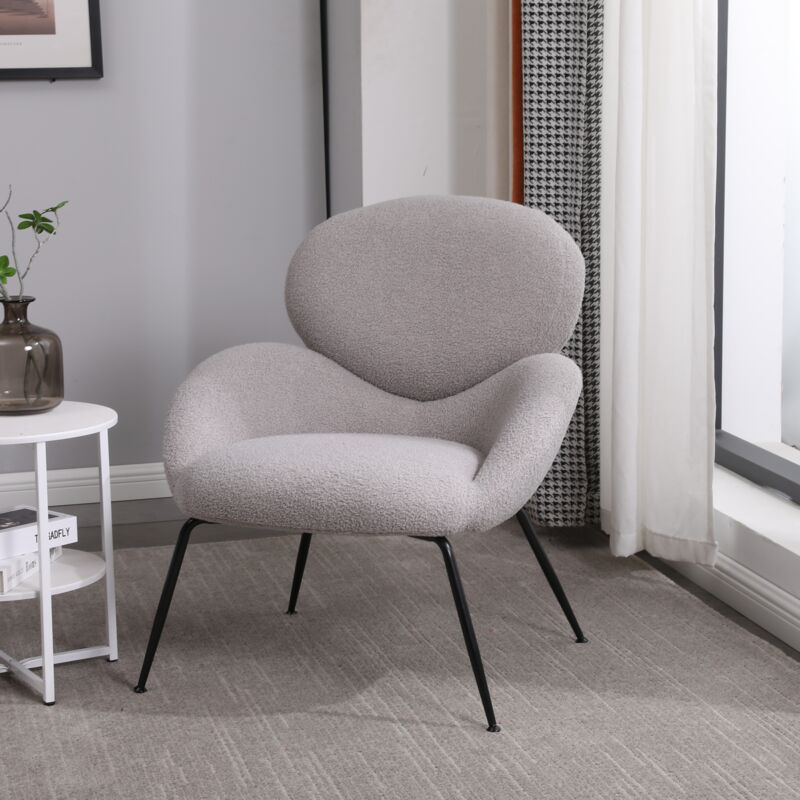 Tanant - Fauteuil en velours Teddy - Chaise longue moderne en tissu rembourré avec pieds en métal - Coiffeuse pour salon, chambre à coucher,