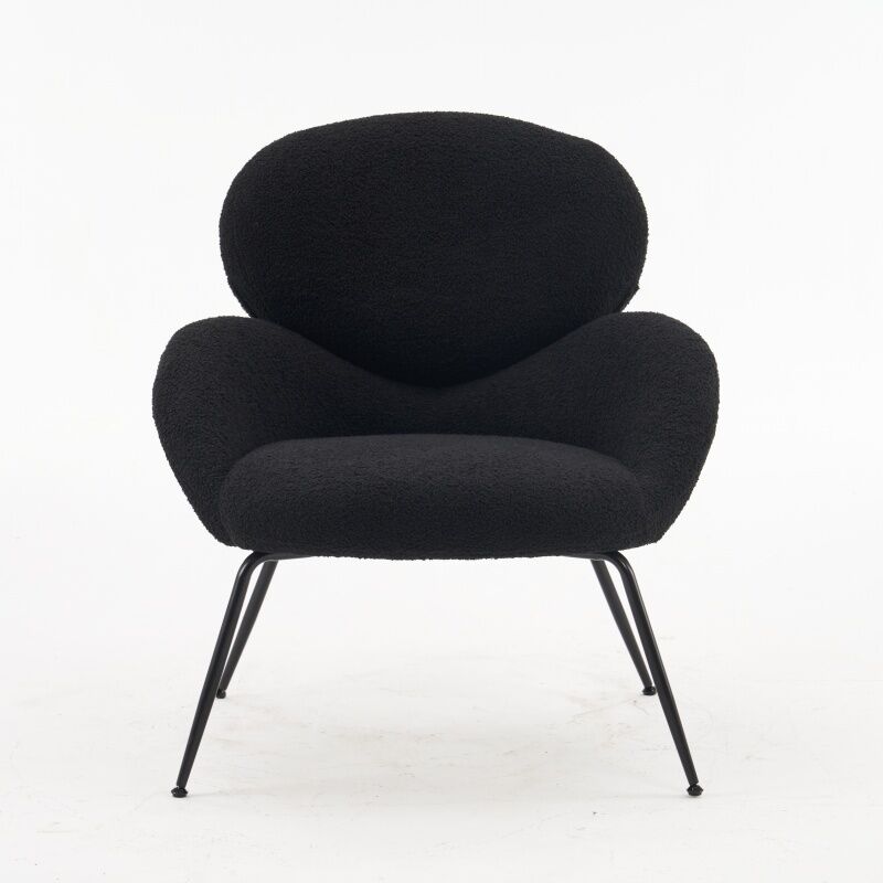 Tanant - Fauteuil en velours Teddy - Chaise longue moderne en tissu rembourré avec pieds en métal - Coiffeuse pour salon, chambre à coucher,